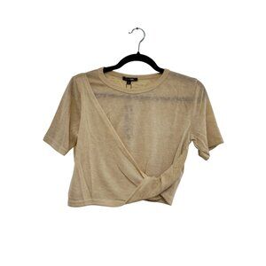 #0740 Papermoon NWT Tan Short Sleeve Twist Front Crop Top Sizes Small-Large